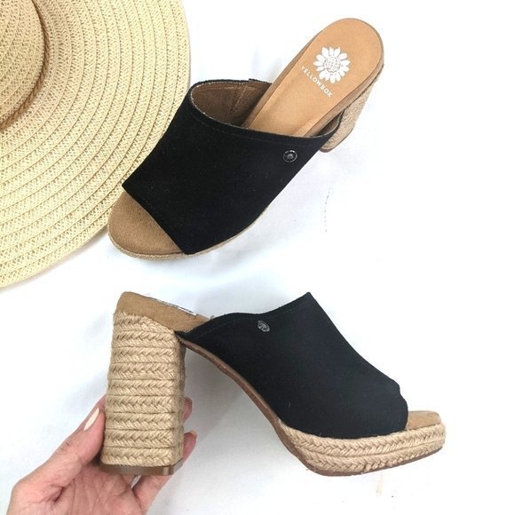 NEW Yellow Box Suede Espadrille Platform Block Heel Sandal - Picture 4 of 7